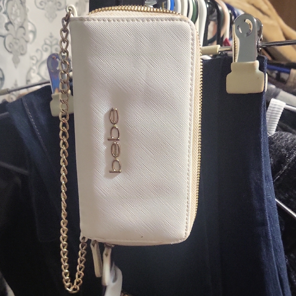 Bebe Cream Wristlet with Gold Chain